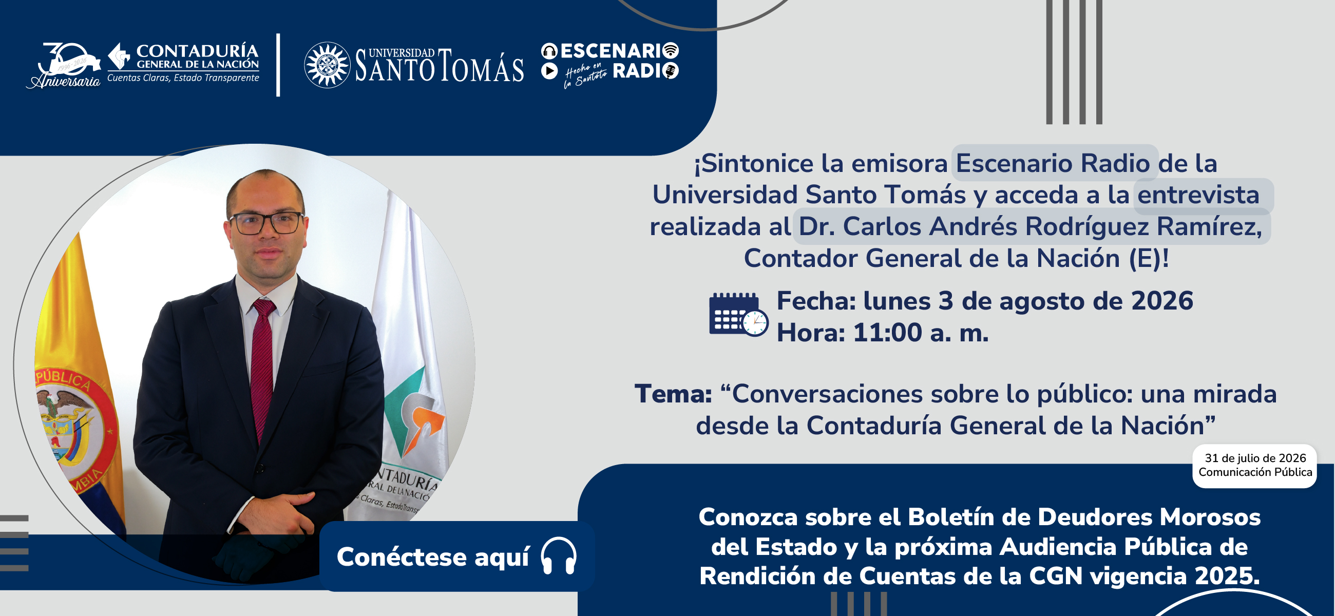 ¡Agéndese! Entrevista exclusiva con el Contador General de la Nación (E) en Escenario Radio este 3 de agosto