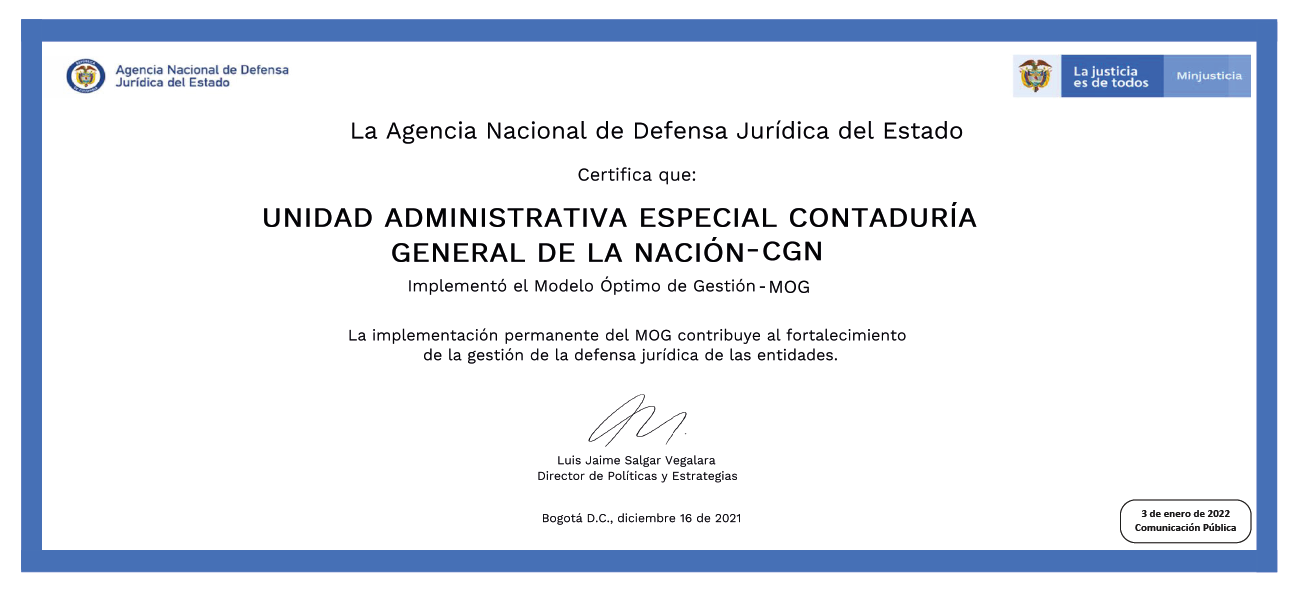 La CGN recibió certificado en el Modelo Óptimo de Gestión (MOG)