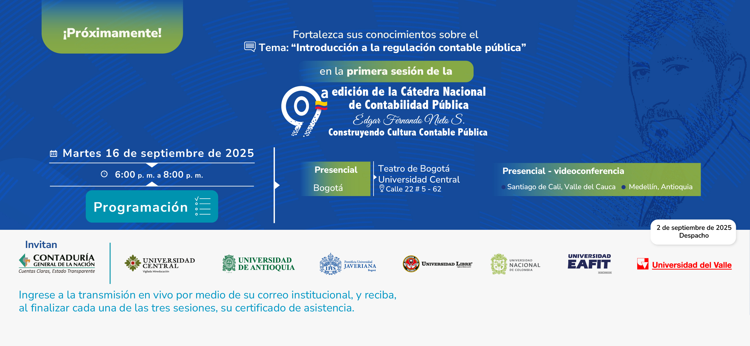 ¡Se aproxima la primera sesión de la Novena edición de la Cátedra Nacional de Contabilidad Pública! Inscríbase ahora