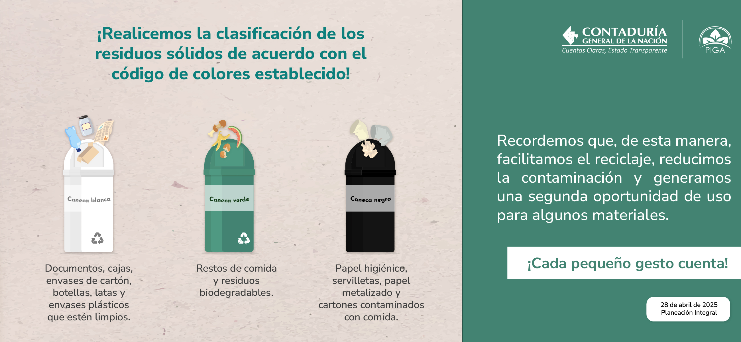 Recordemos la correcta disposición de los residuos sólidos en nuestros puntos ecológicos