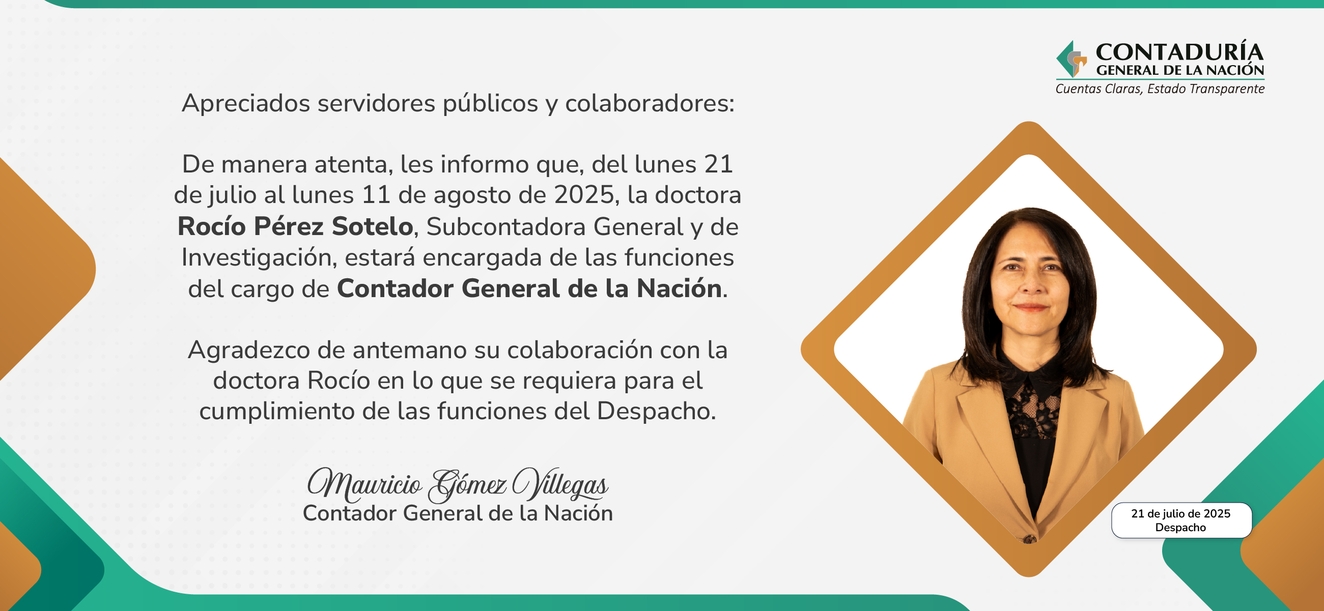 Encargo de las funciones del cargo de Contador General de la Nació