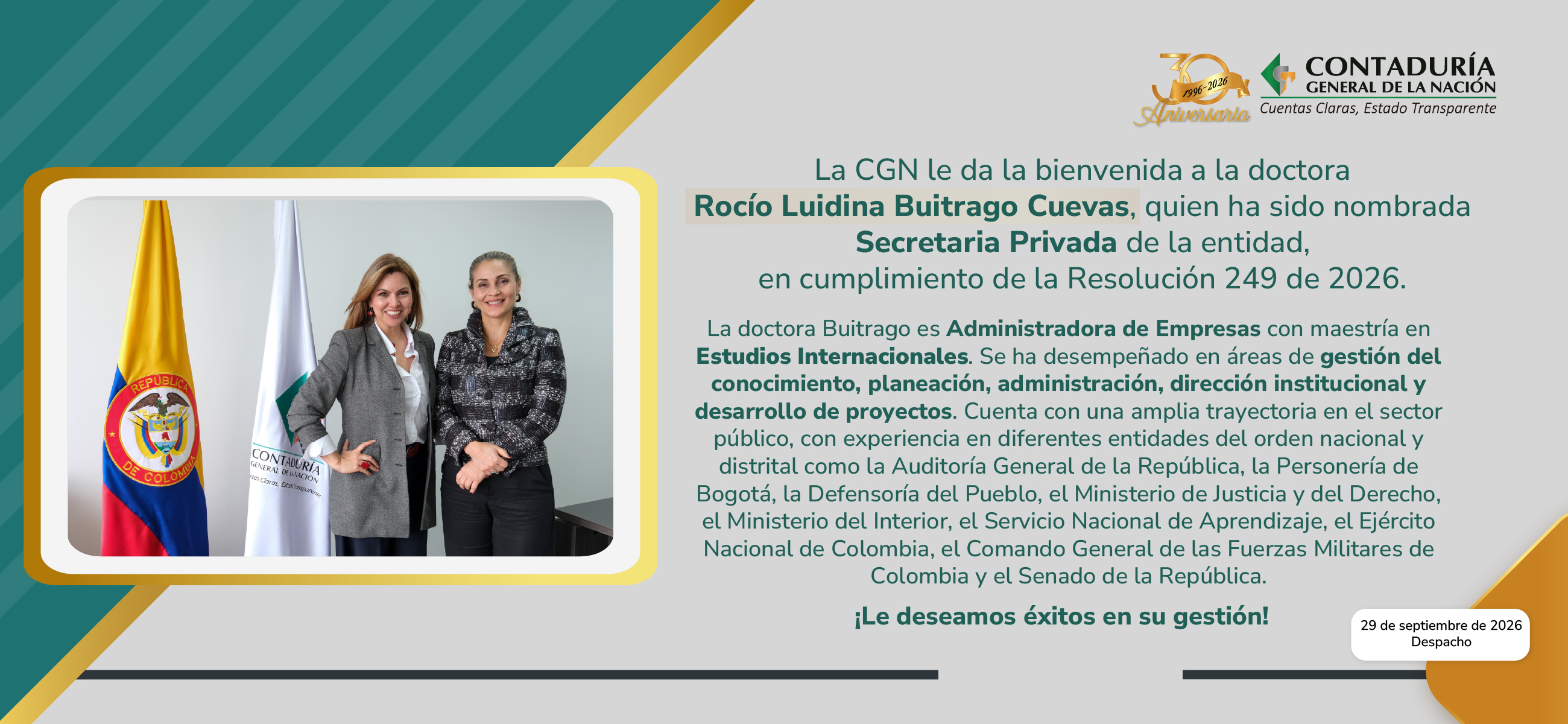 Posesión de la nueva Secretaria Privada de la CGN