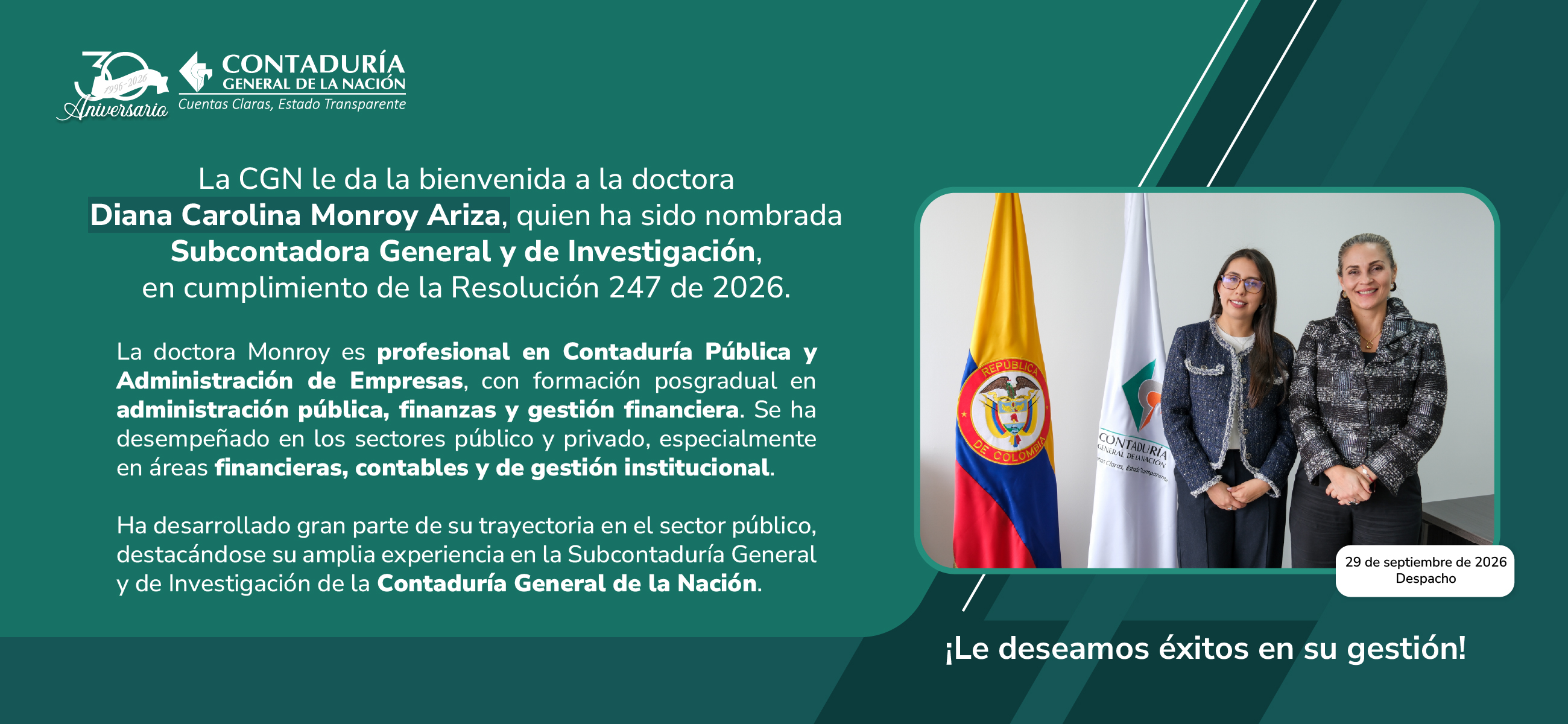 La CGN le da la bienvenida a la nueva Subcontadora General y de Investigación