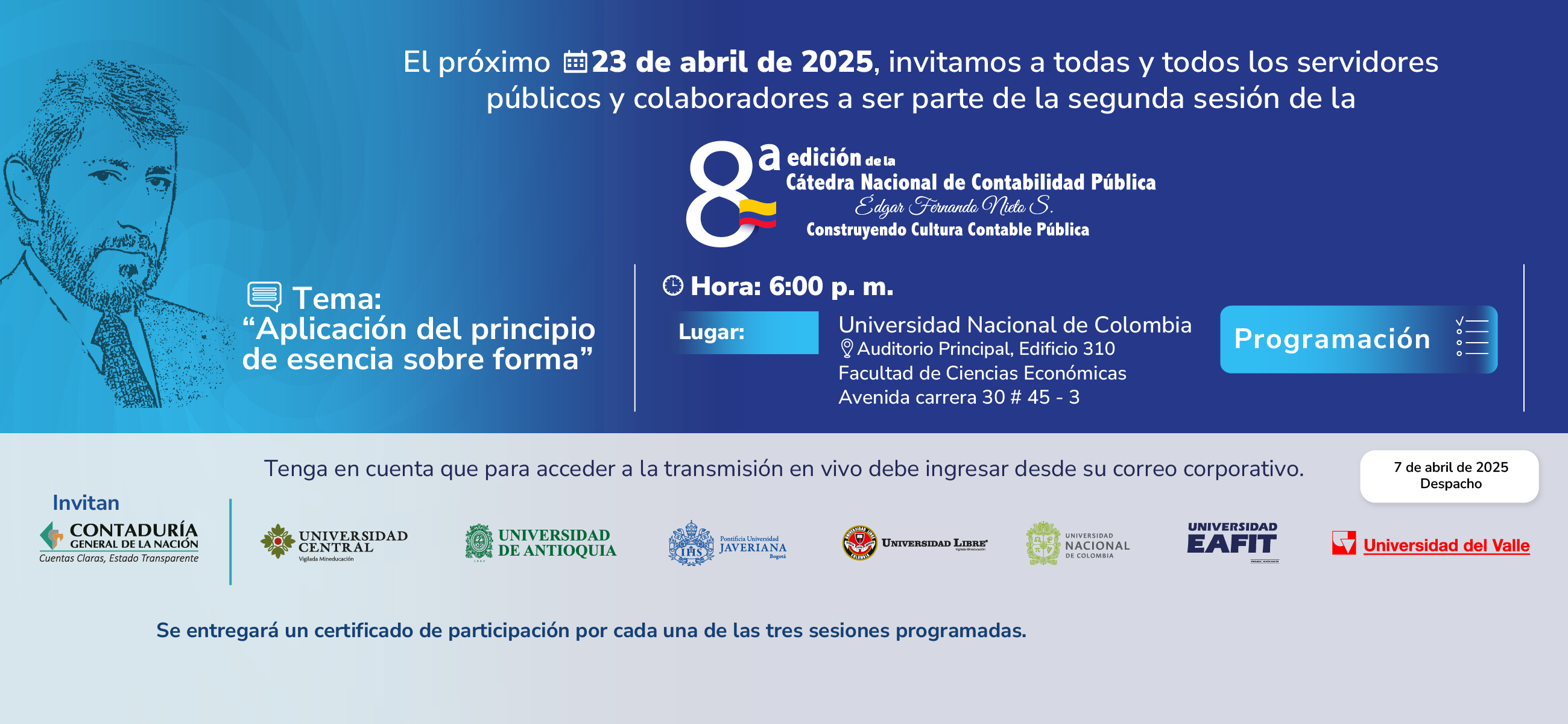 ¡No se pierda la segunda sesión de la Octava edición de la Cátedra Nacional de Contabilidad Pública!