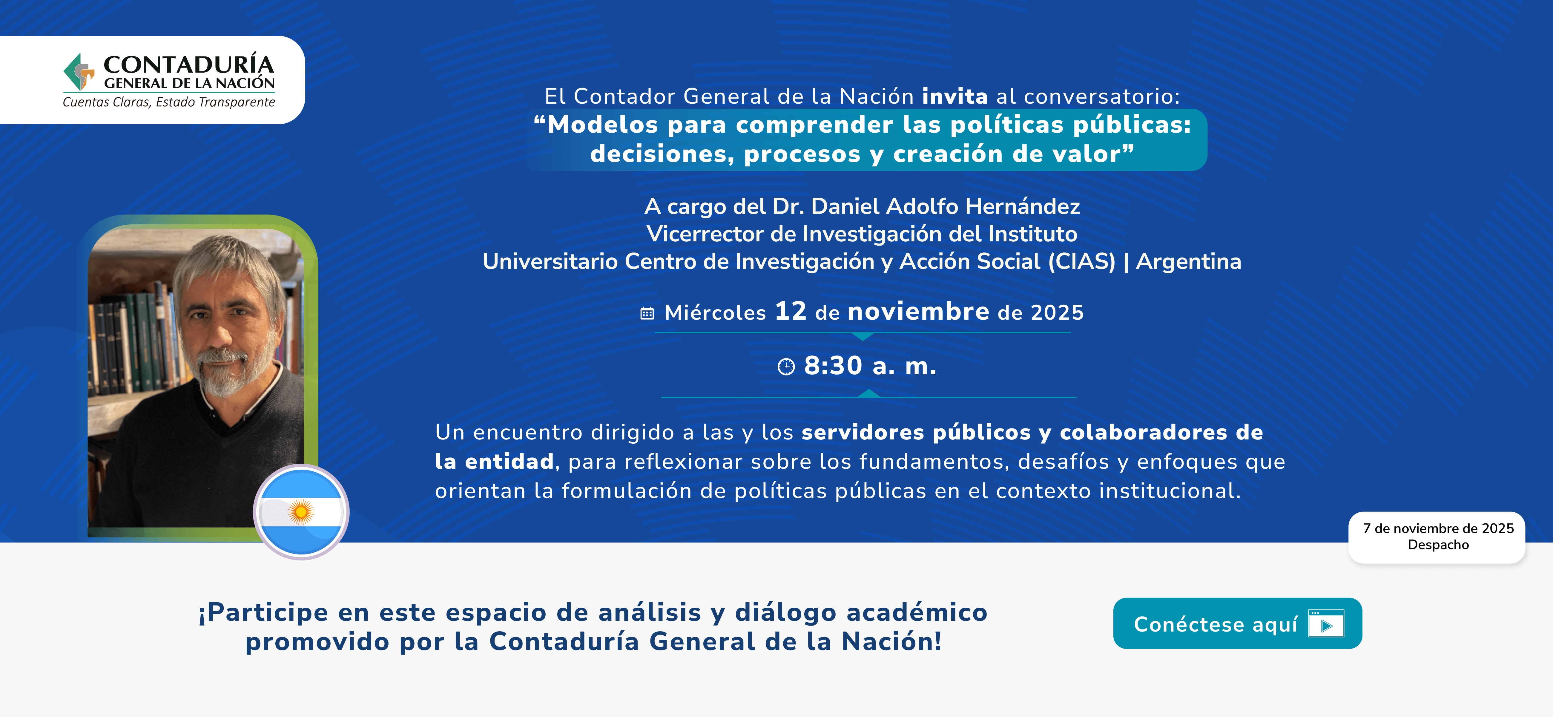 Este 12 de noviembre, participe en el conversatorio “Modelos para comprender las políticas públicas: decisiones, procesos y creación de valor”