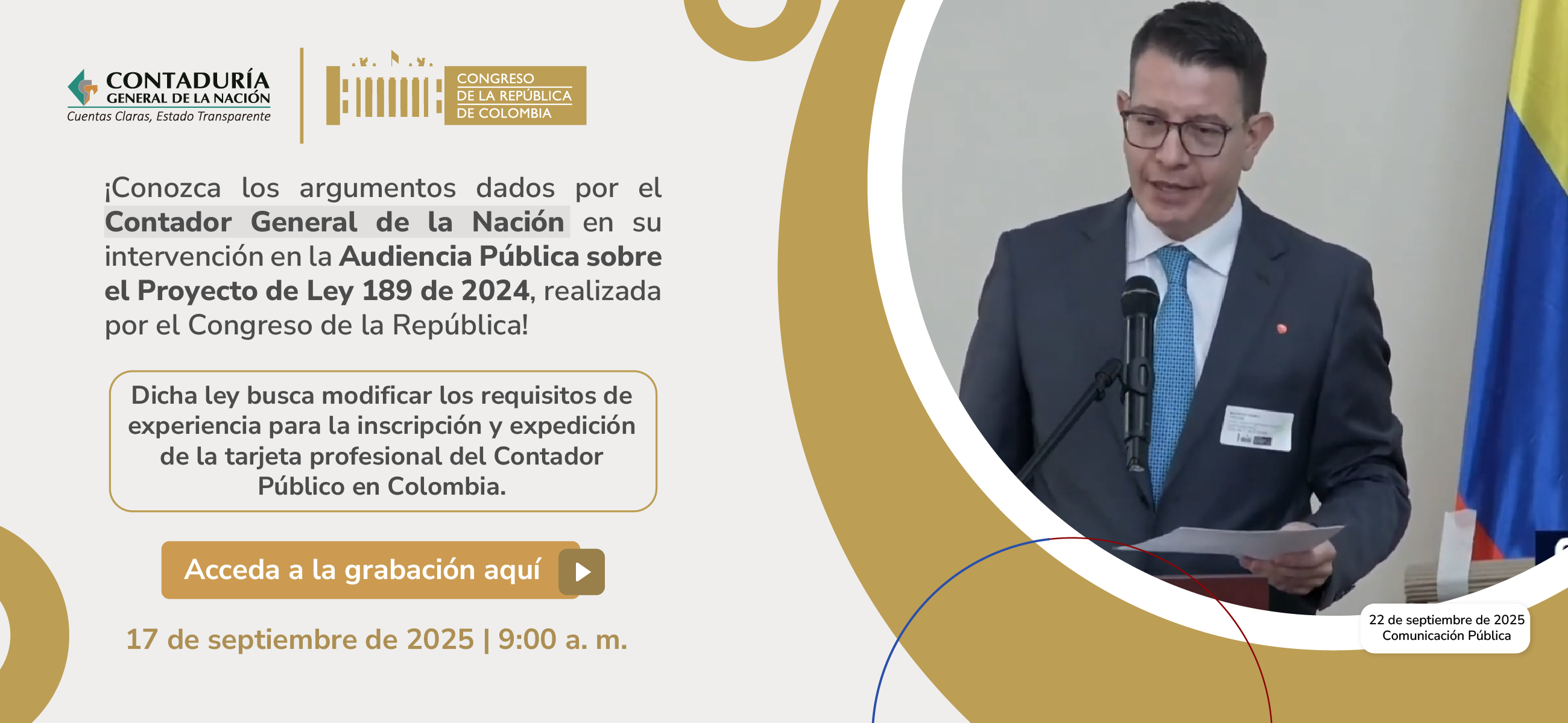 Audiencia Pública sobre el Proyecto de Ley 189 de 2024: intervención del Contador General de la Nación