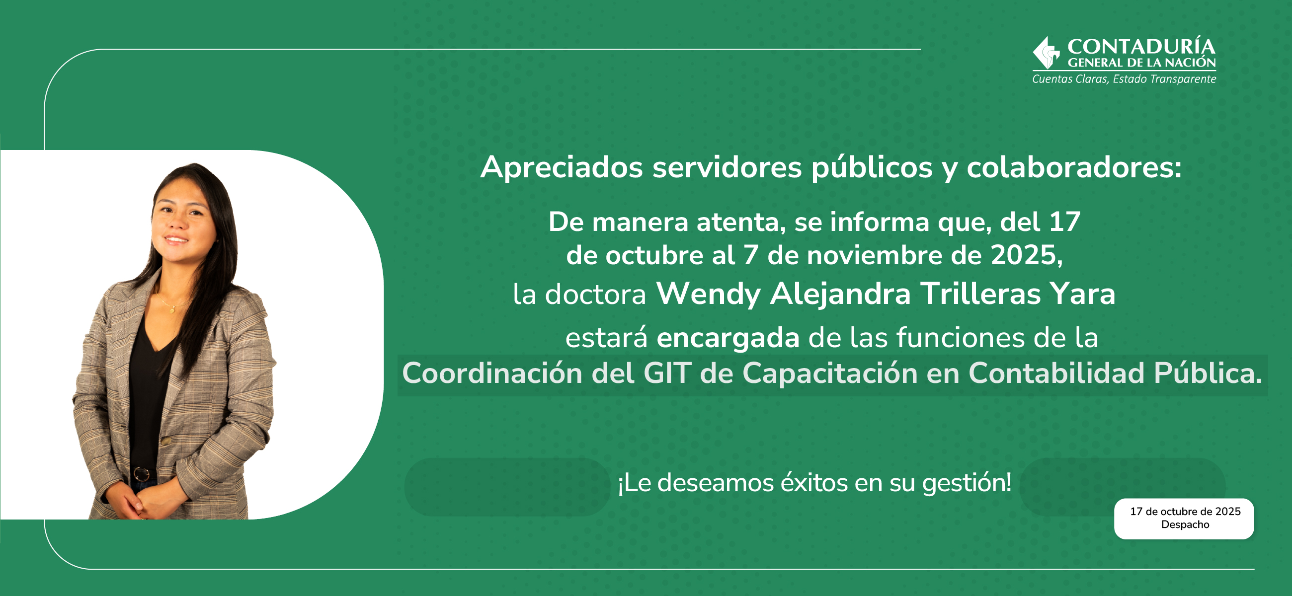 Encargo de las funciones de la Coordinación del GIT de Capacitación en Contabilidad Pública