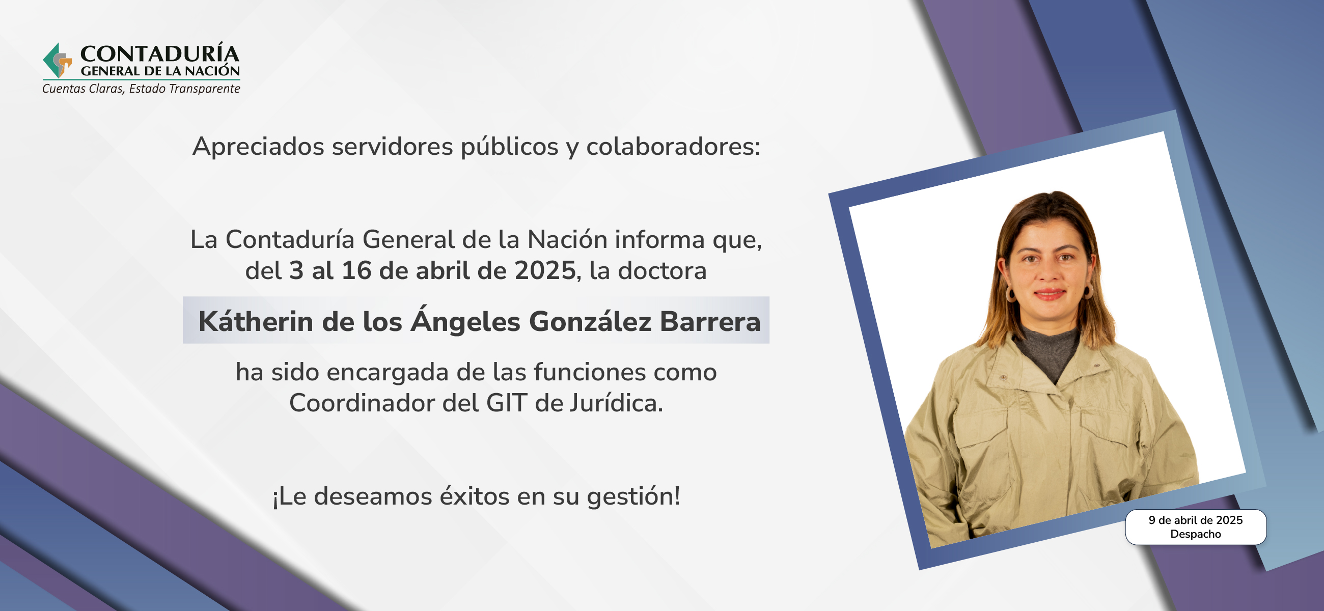 Encargo de las funciones de Coordinador del GIT de Jurídica