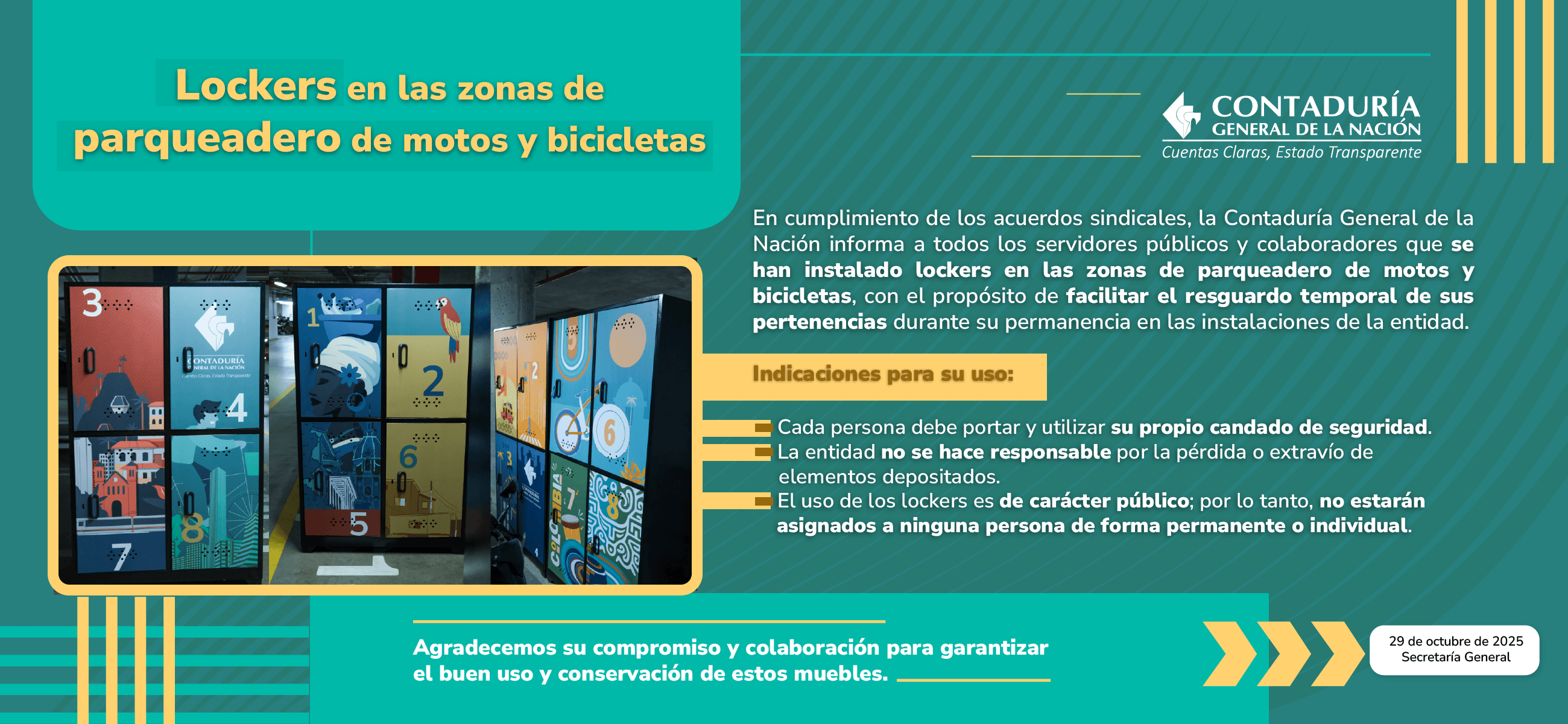 La CGN habilita lockers en las zonas de parqueadero