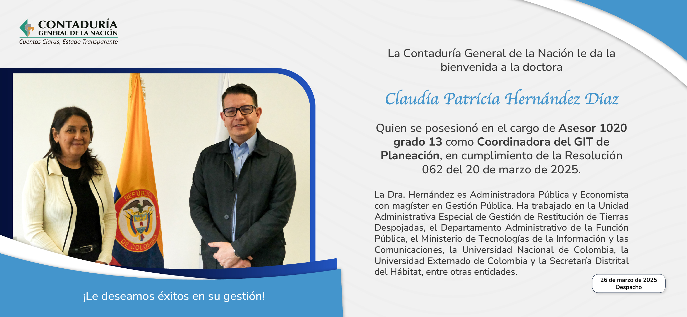 Posesión de la doctora Claudia Patricia Hernández Díaz como Coordinadora del GIT de Planeación