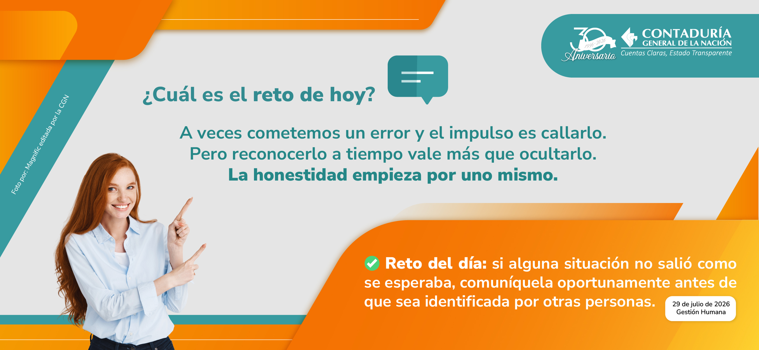 ¡Súmese al reto cotidiano del Código de Integridad de la CGN 2026! Actuemos con honestidad