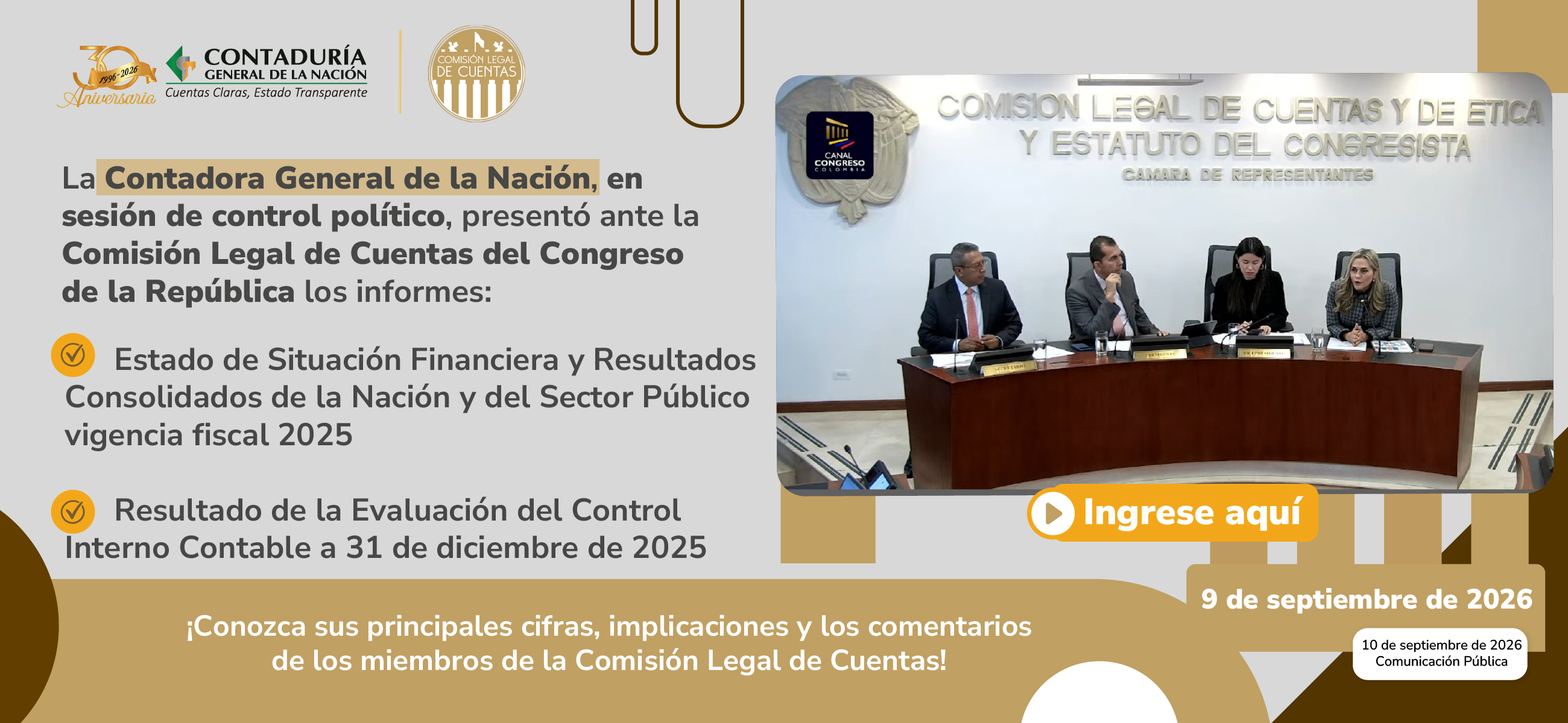 Acceda ahora a la presentación del Balance General de la Nación y el Balance de la Hacienda Pública ante la Comisión Legal de Cuentas