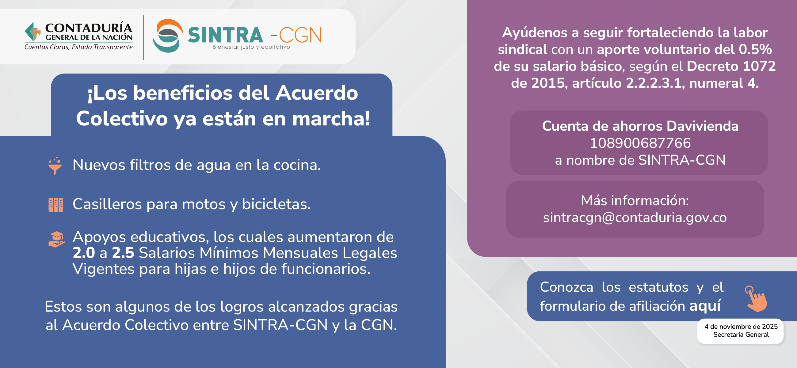 ¡Reconozcamos los logros del diálogo social y la negociación colectiva! Invitación a realizar aporte voluntario