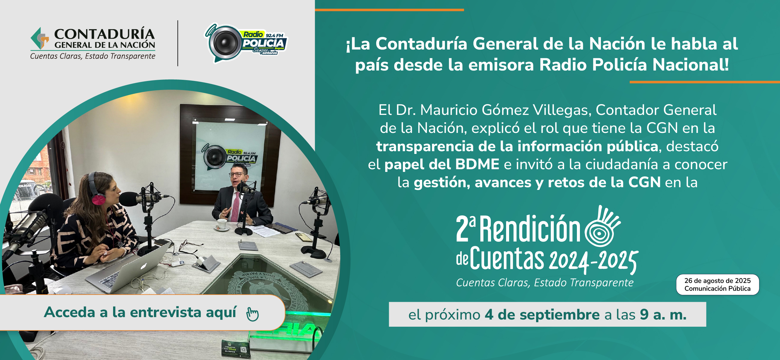 El Contador General de la Nación en la emisora Radio Policía Nacional: BDME, rendición de cuentas y transparencia