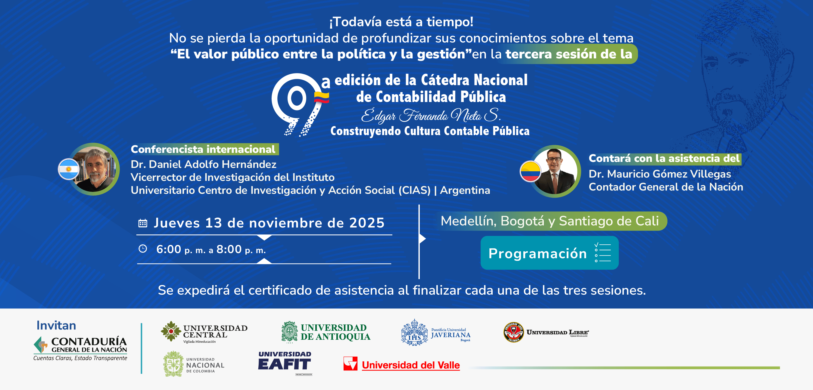 Inscríbase ahora en la tercera sesión de la Novena edición de la Cátedra Nacional de Contabilidad Pública