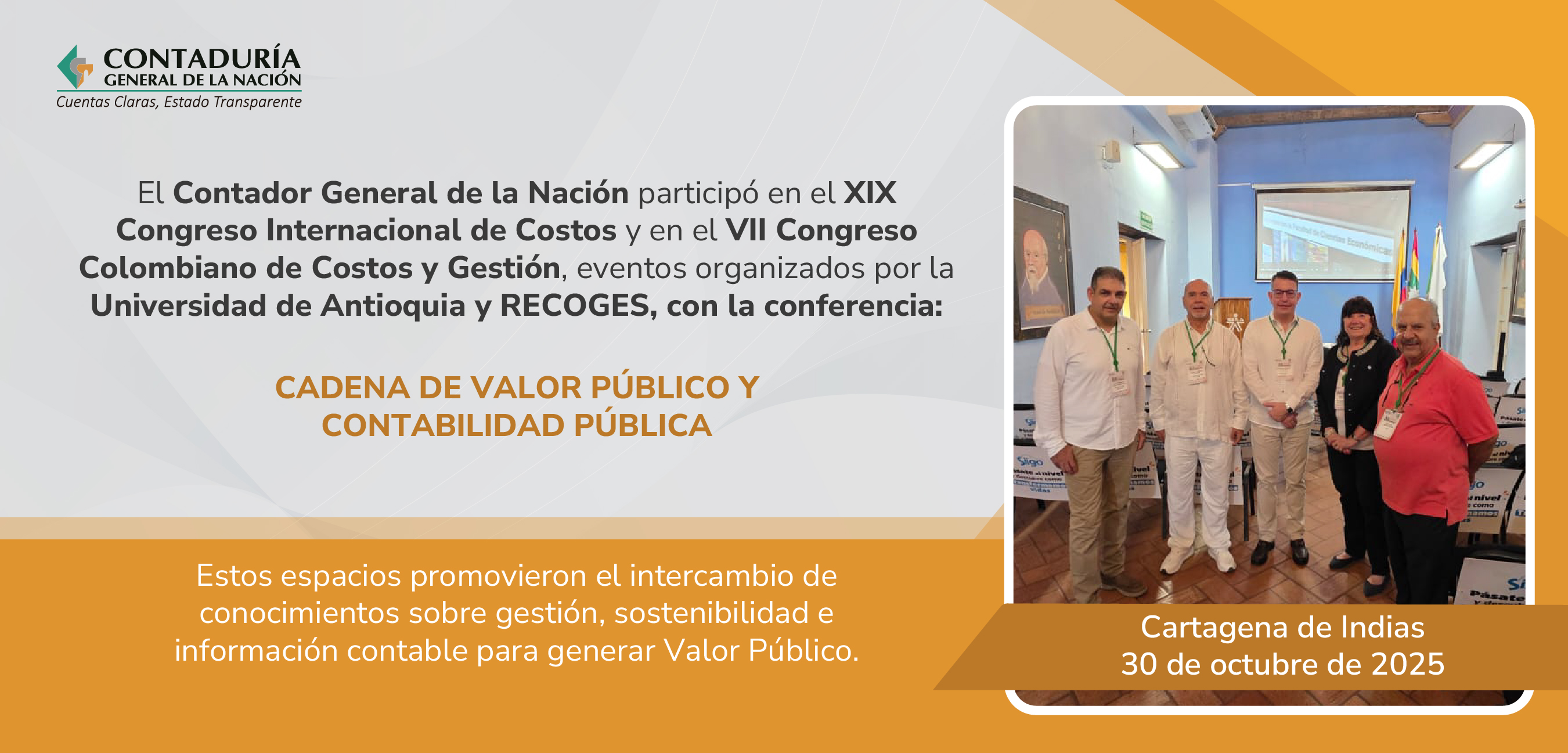 El Contador General de la Nación en el XIX Congreso Internacional de Costos y el VII Congreso Colombiano de Costos y Gestión