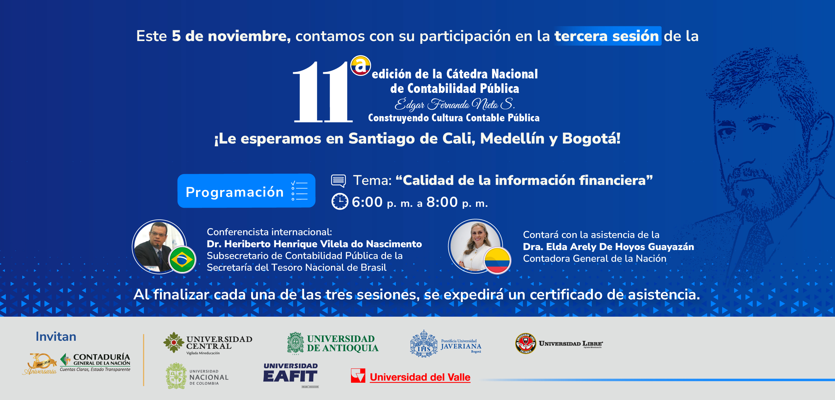 ¡Agéndese para participar este 5 de noviembre en la tercera sesión de la 11ª edición de la Cátedra Nacional de Contabilidad Pública!