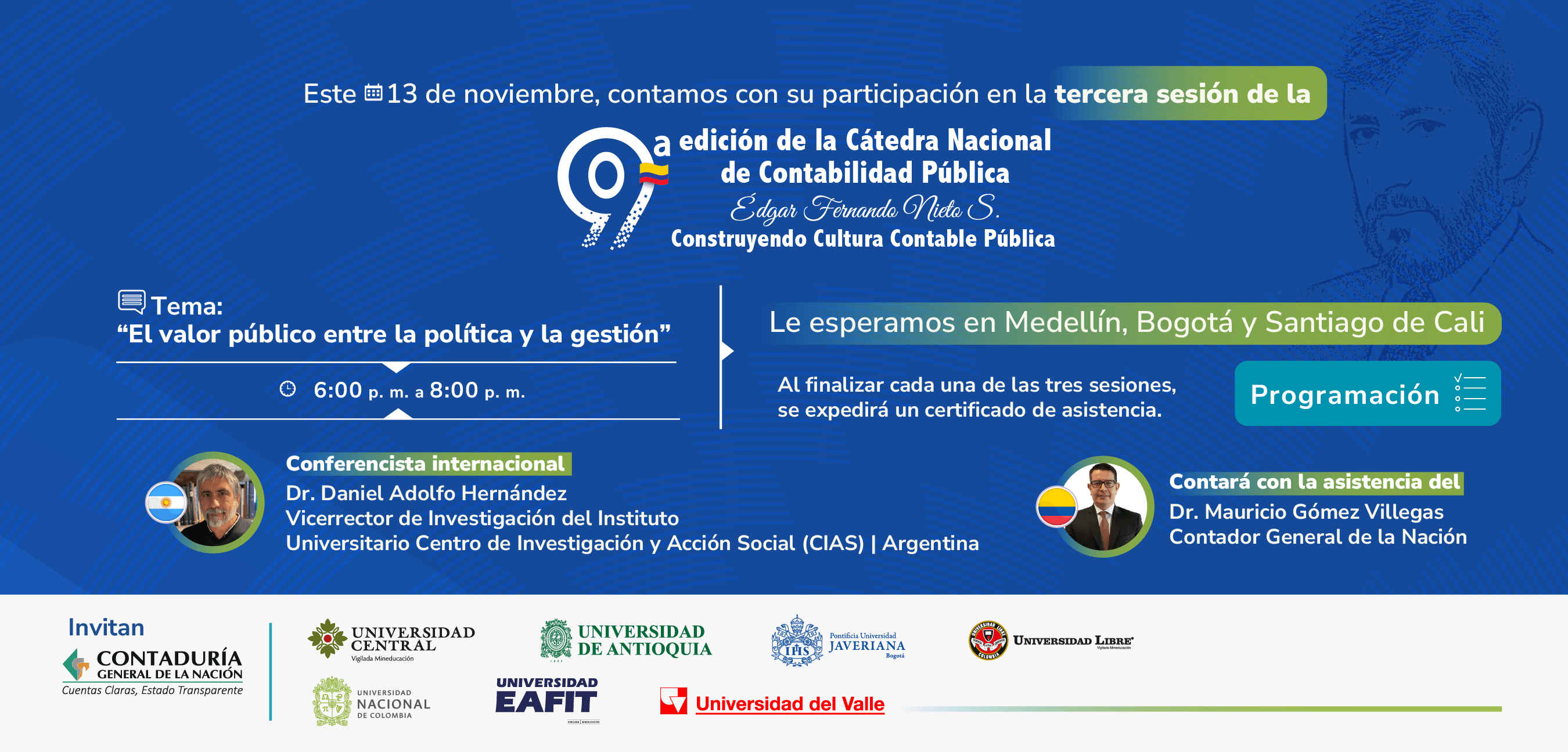 ¡Este 13 de noviembre, no se pierda la última sesión de la Novena edición de la Cátedra Nacional de Contabilidad Pública!