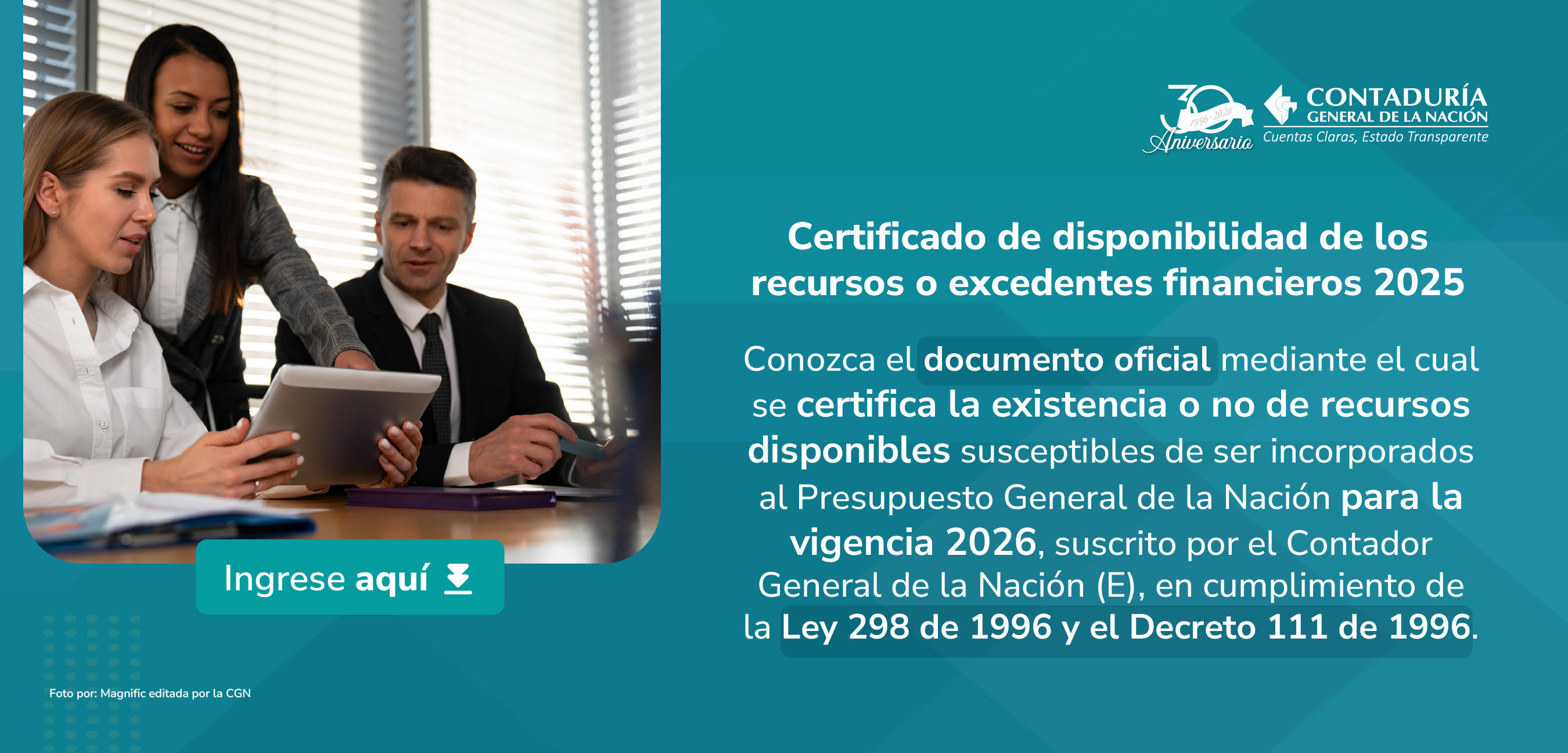 Conozca el certificado de disponibilidad de los recursos o excedentes financieros vigencia 2025