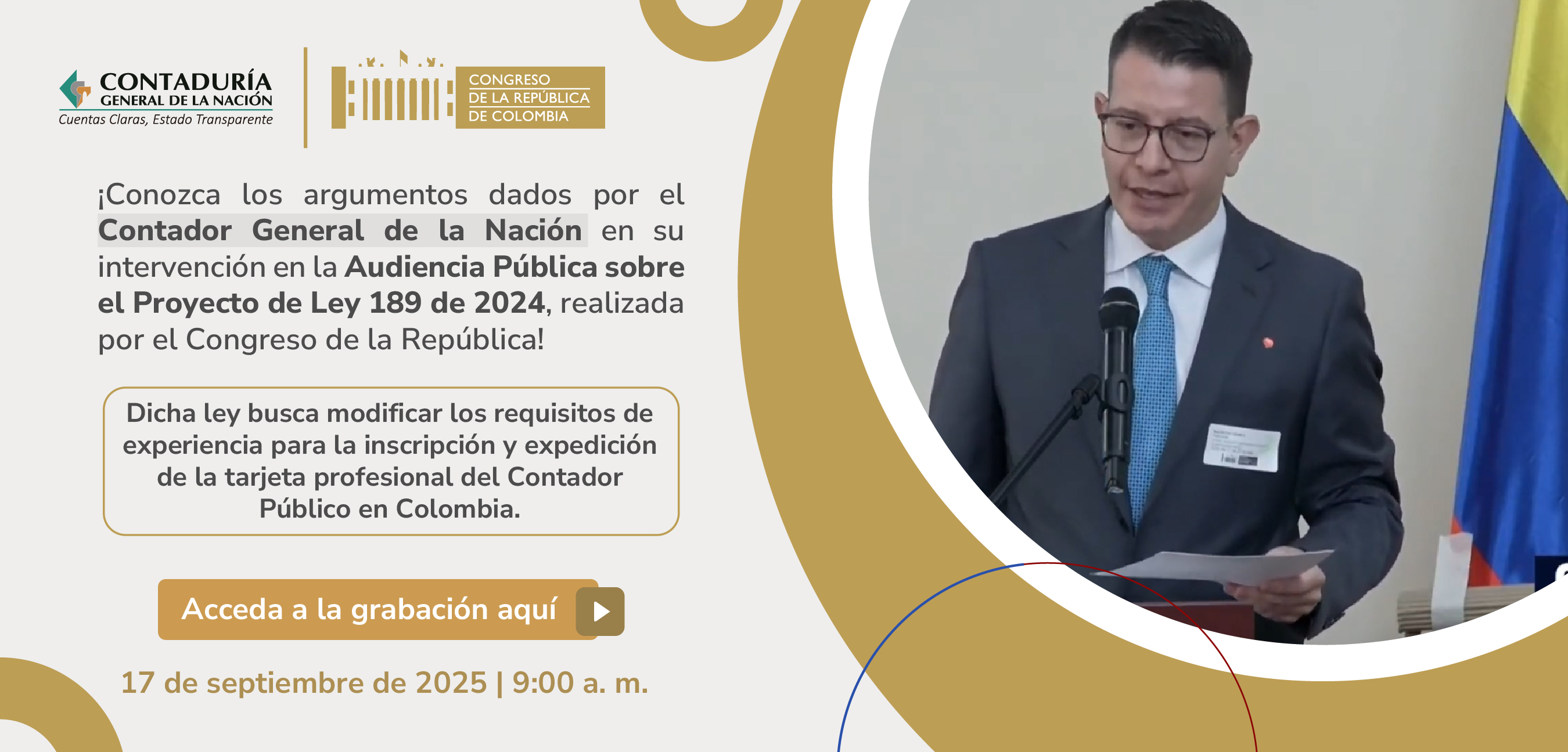 Audiencia Pública sobre el Proyecto de Ley 189 de 2024: intervención del Contador General de la Nación