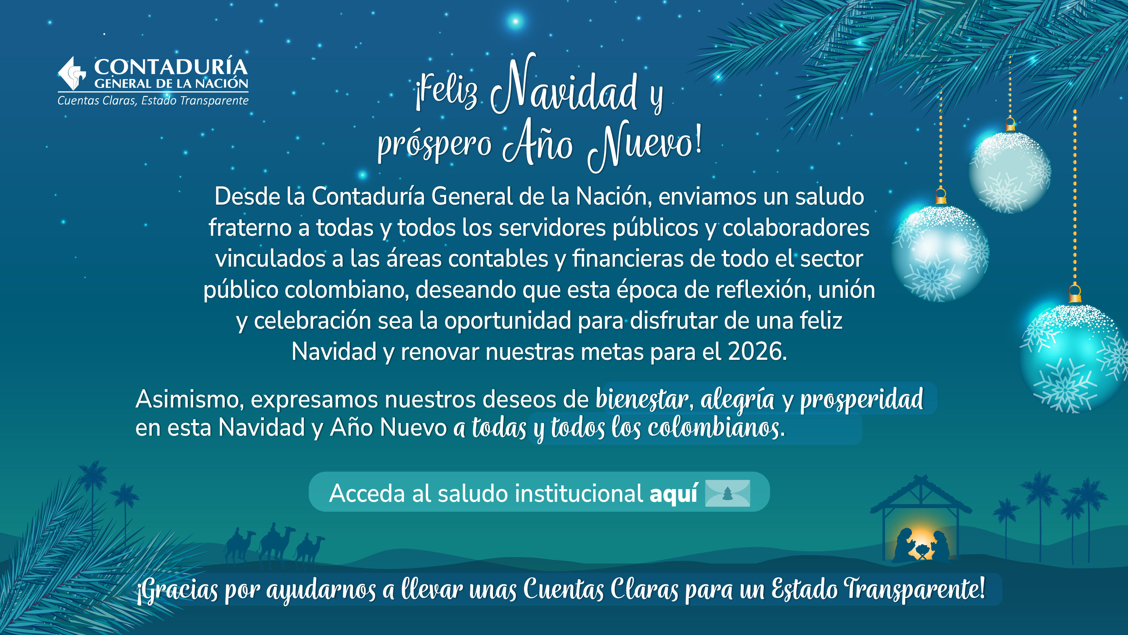 ¡Feliz Navidad y próspero año 2026 les desea la Contaduría General de la Nación!