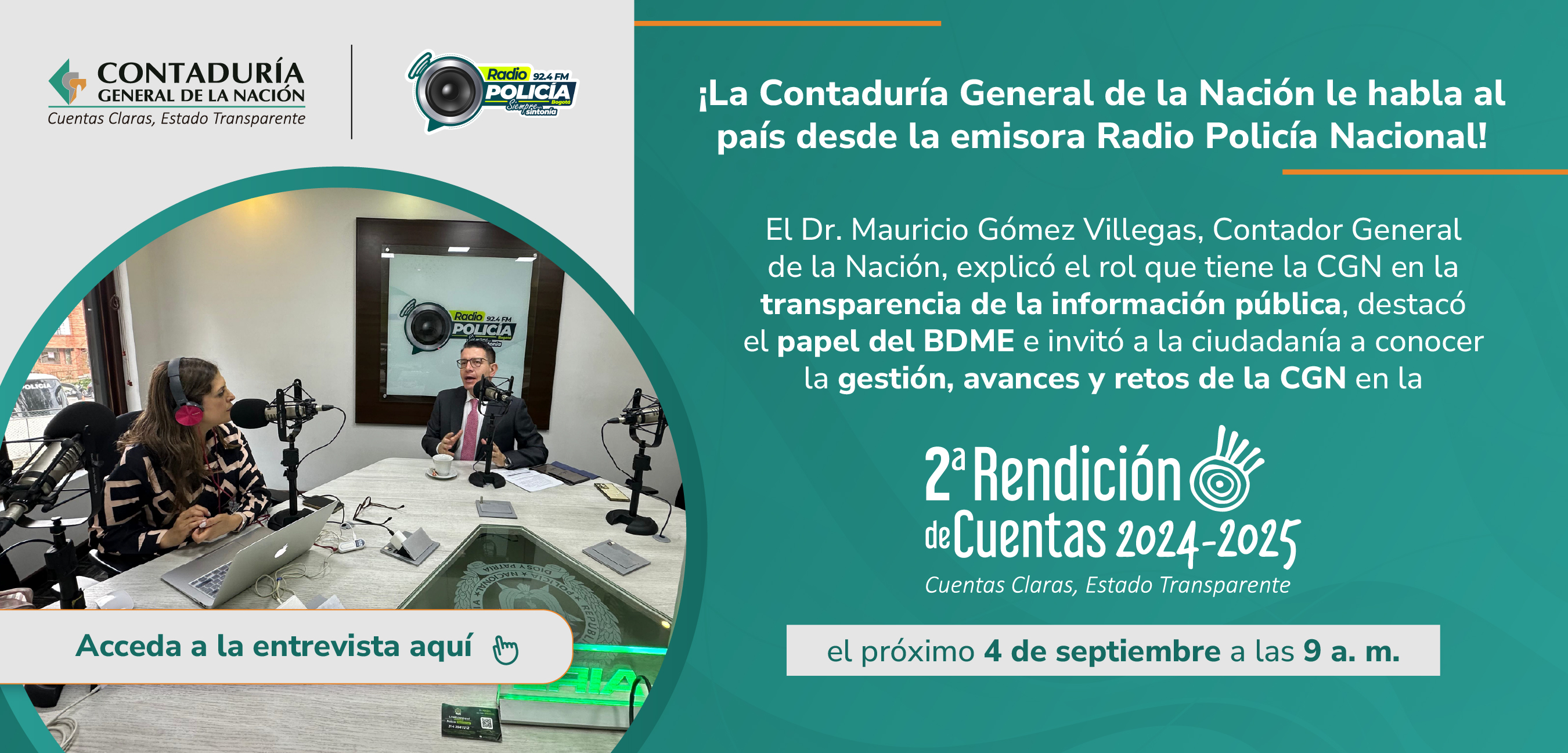 El Contador General de la Nación en la emisora Radio Policía Nacional: BDME, rendición de cuentas y transparencia
