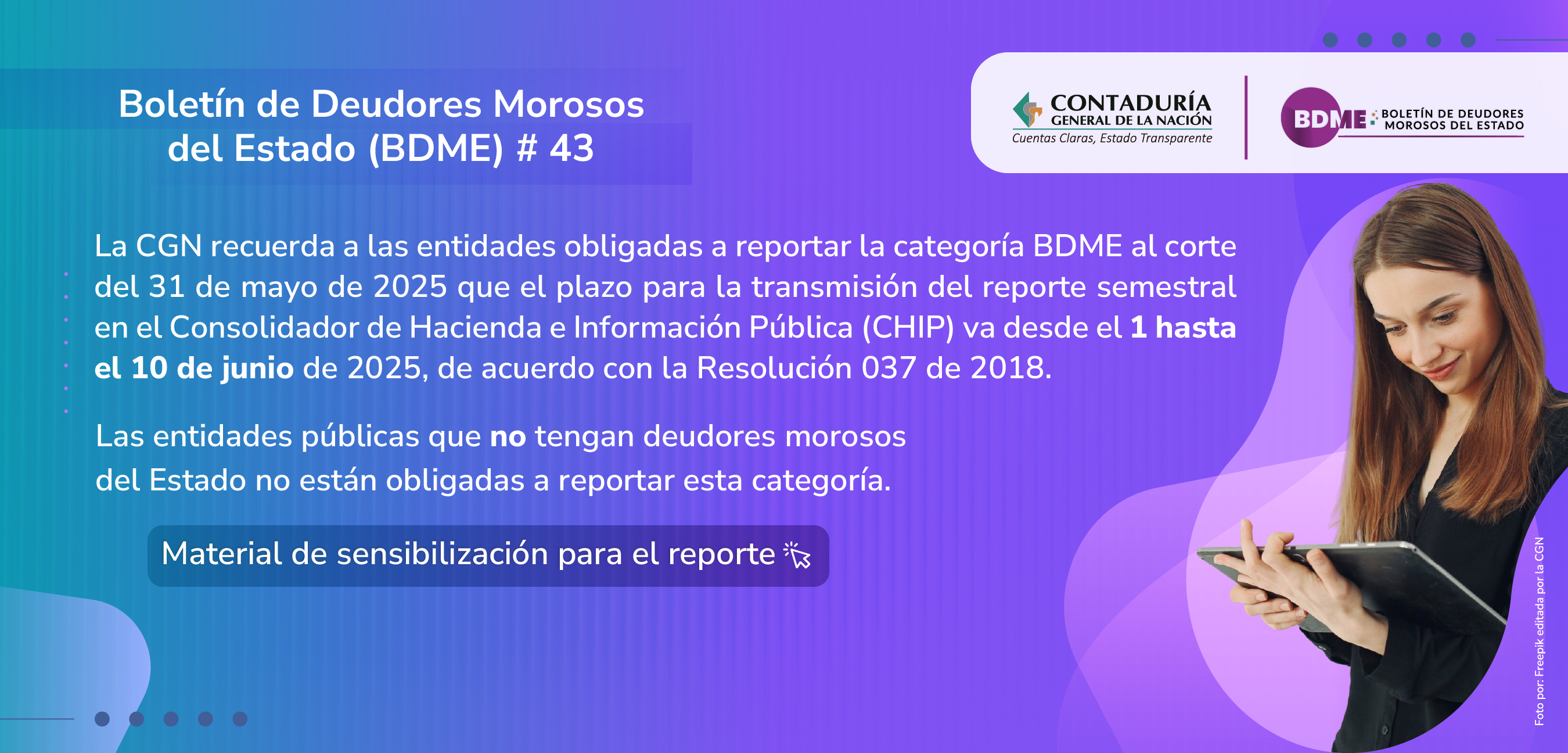 Fecha límite para reporte de la categoría BDME #43