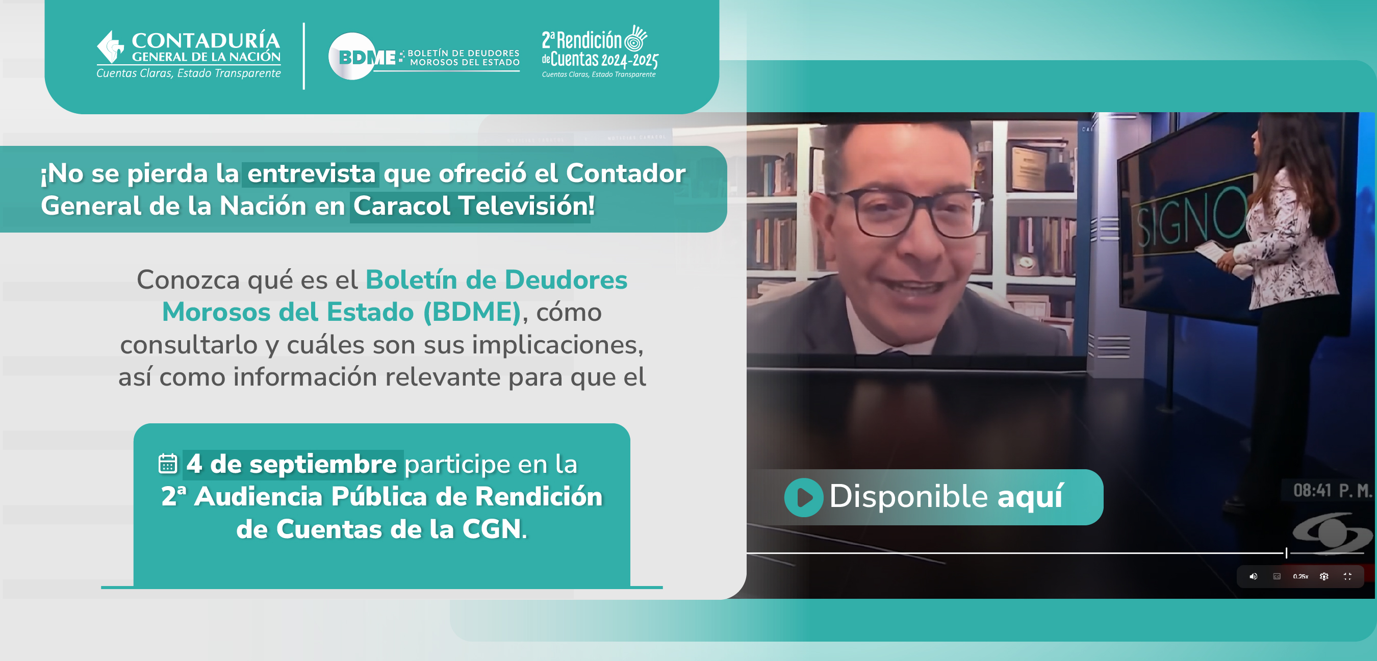 Entrevista al Contador General de la Nación en el programa Signo Pesos de Caracol Televisión