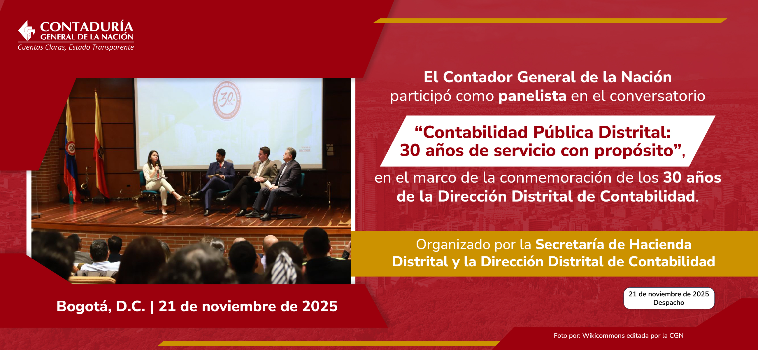 El Contador General de la Nación participó en la conmemoración de los 30 años de la Dirección Distrital de Contabilidad