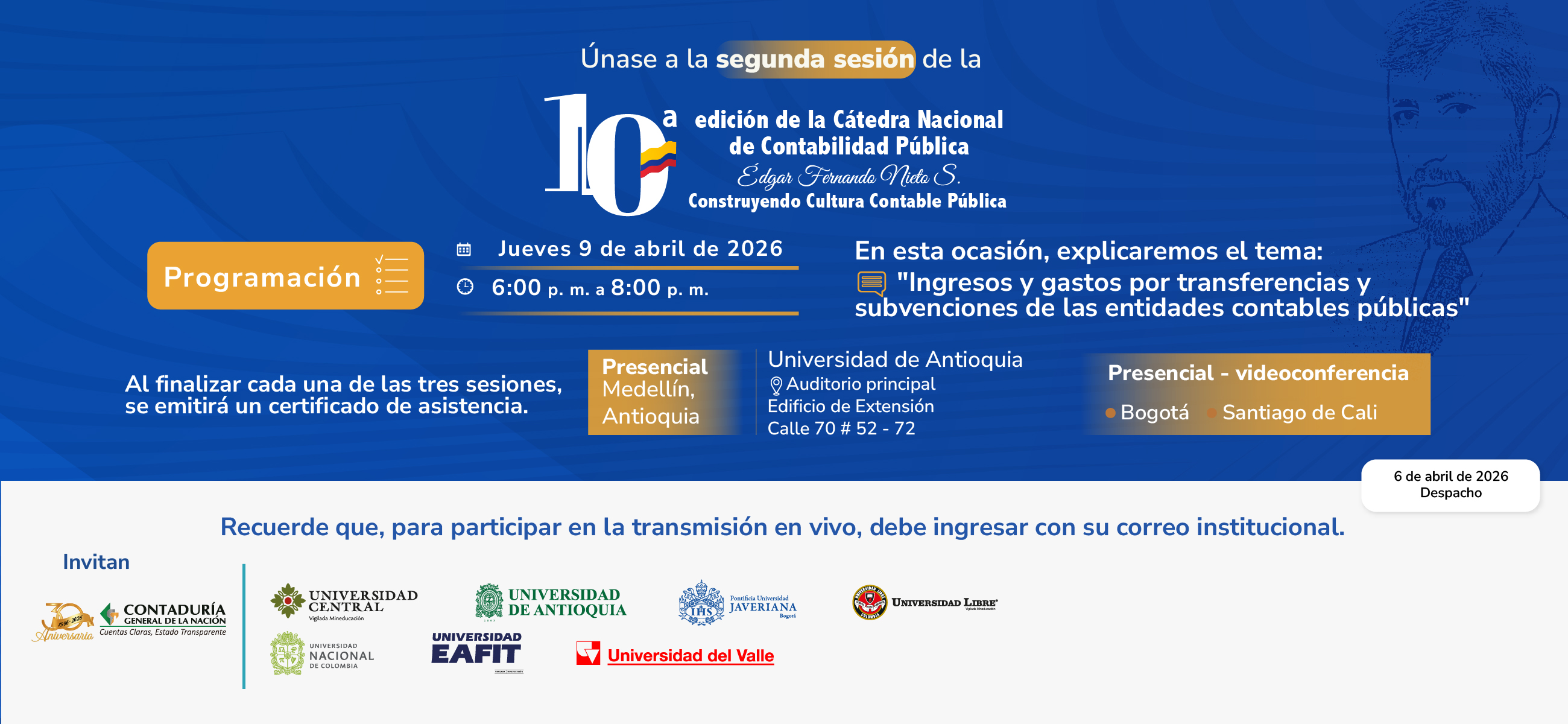 ¡Este 9 de abril se realizará la segunda sesión de la 10ª edición de la Cátedra Nacional de Contabilidad Pública!