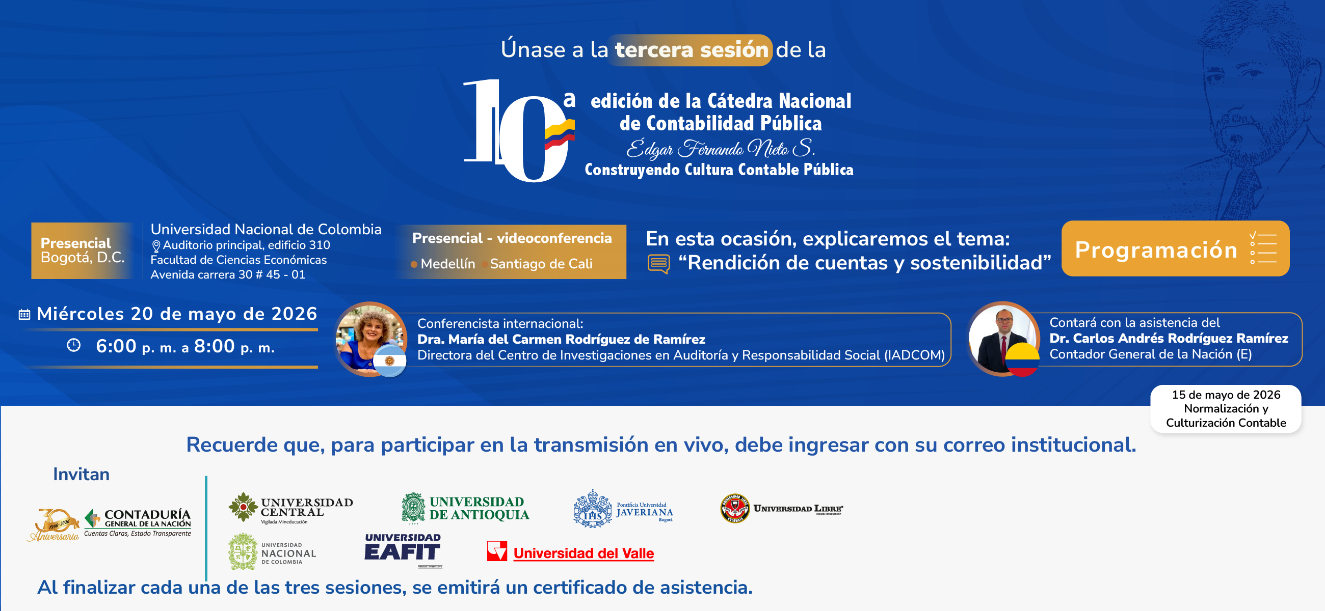 ¡Este 20 de mayo, agéndese para la tercera sesión de la 10ª edición de la Cátedra Nacional de Contabilidad Pública!