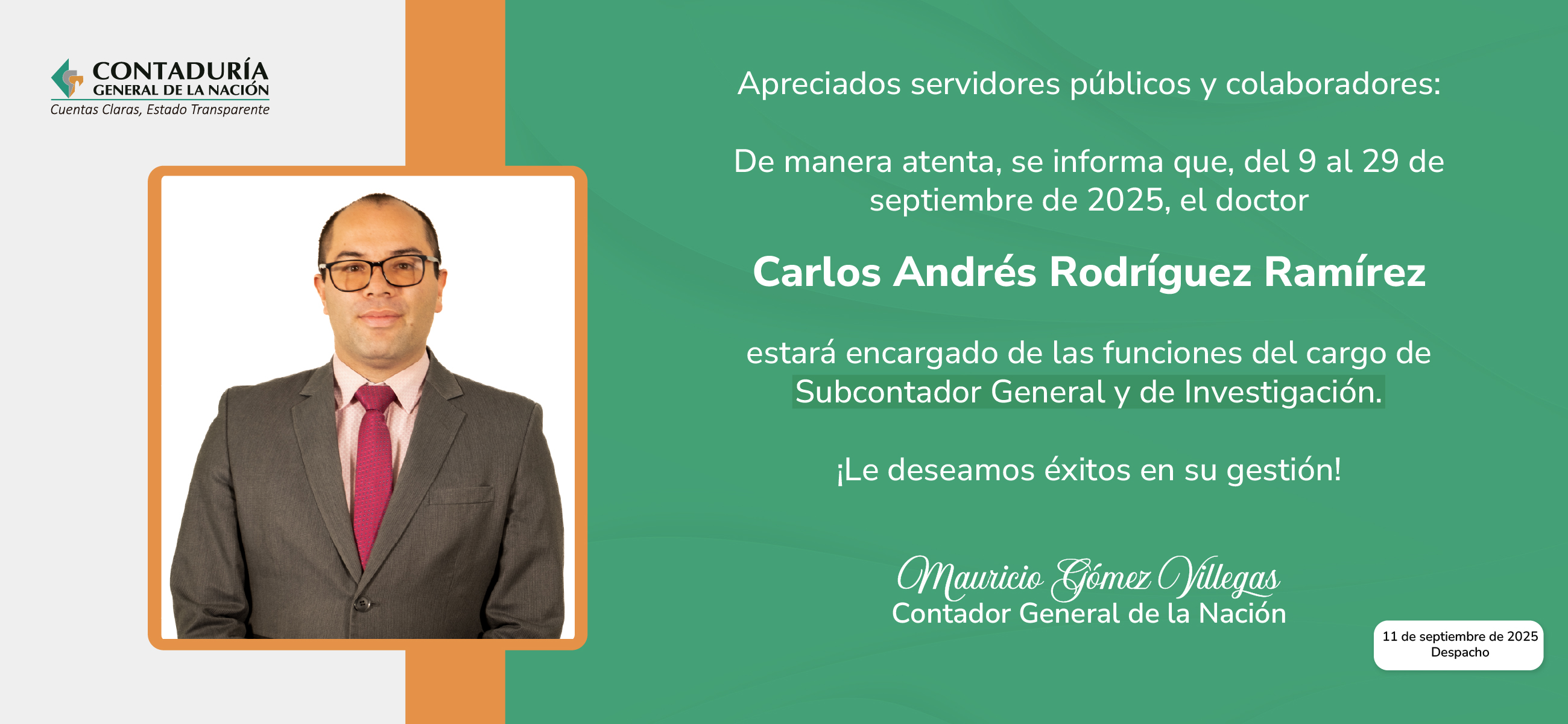 Encargo de las funciones del cargo de Subcontador General y de Investigación