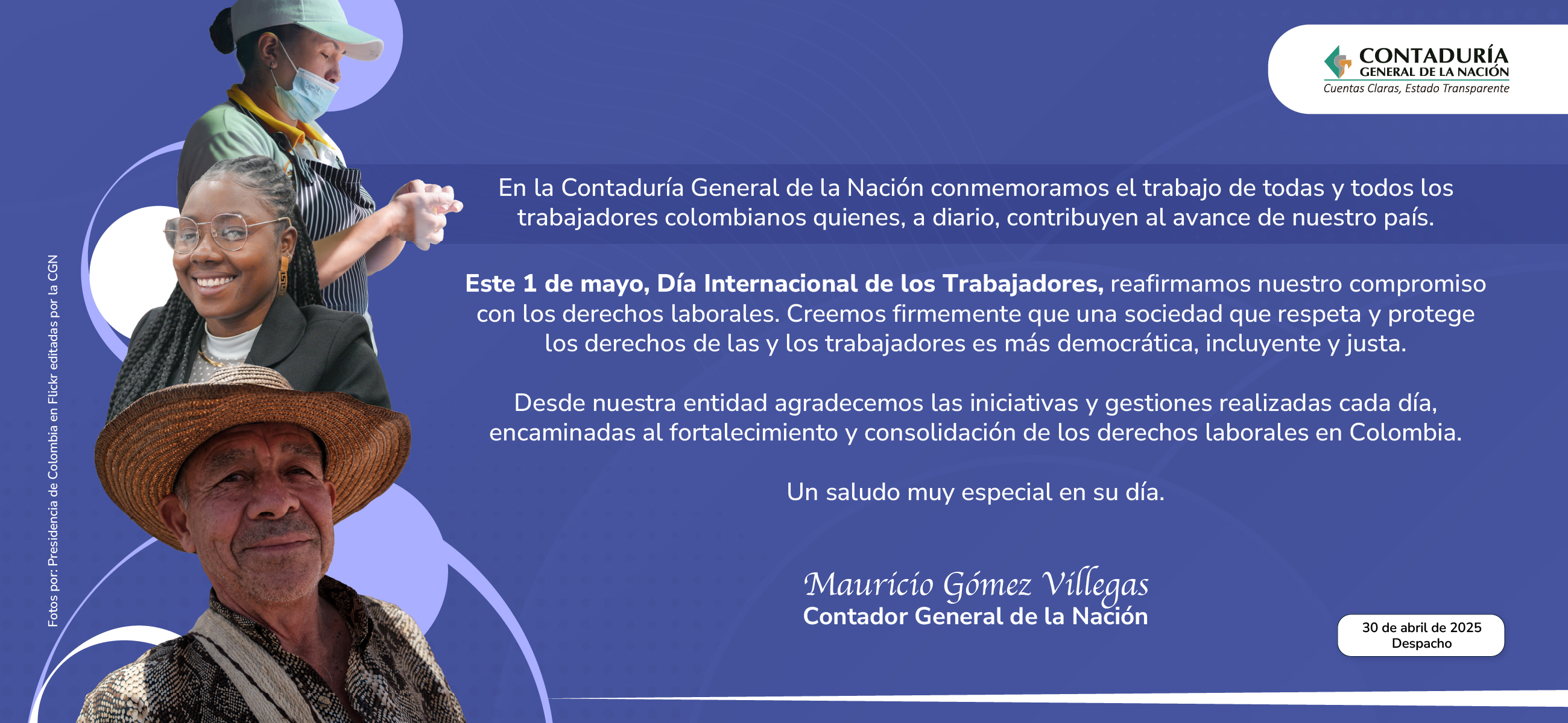 Mensaje del Contador General de la Nación en el Día Internacional de los Trabajadores