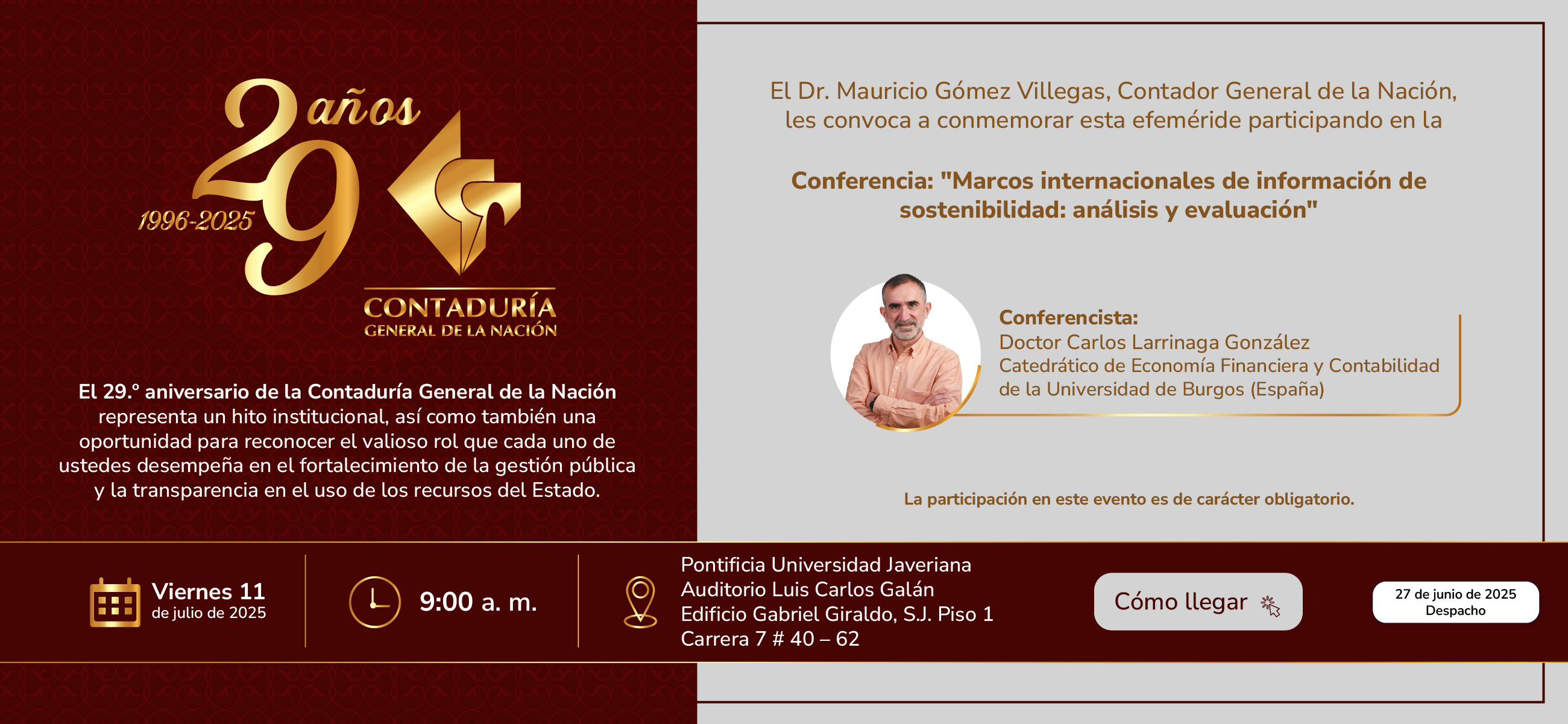 ¡Se aproxima una fecha muy especial: el 29.º aniversario de la Contaduría General de la Nación!